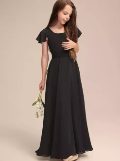 White Flower Girl Dresses Special Occasion Dresses Blue Chiffon Short Sleeves Jewel Neck Flower Girl Dresses