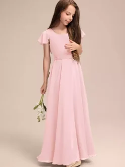 White Flower Girl Dresses Special Occasion Dresses Blue Chiffon Short Sleeves Jewel Neck Flower Girl Dresses
