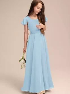 White Flower Girl Dresses Special Occasion Dresses Blue Chiffon Short Sleeves Jewel Neck Flower Girl Dresses