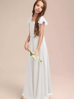 White Flower Girl Dresses Special Occasion Dresses Blue Chiffon Short Sleeves Jewel Neck Flower Girl Dresses