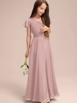 White Flower Girl Dresses Special Occasion Dresses Blue Chiffon Short Sleeves Jewel Neck Flower Girl Dresses
