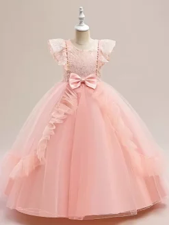 White Flower Girl Dresses Special Occasion Dresses Burgundy Tulle Short Sleeves Jewel Neck Flower Girl Dresses