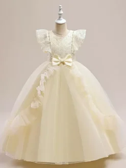 White Flower Girl Dresses Special Occasion Dresses Burgundy Tulle Short Sleeves Jewel Neck Flower Girl Dresses