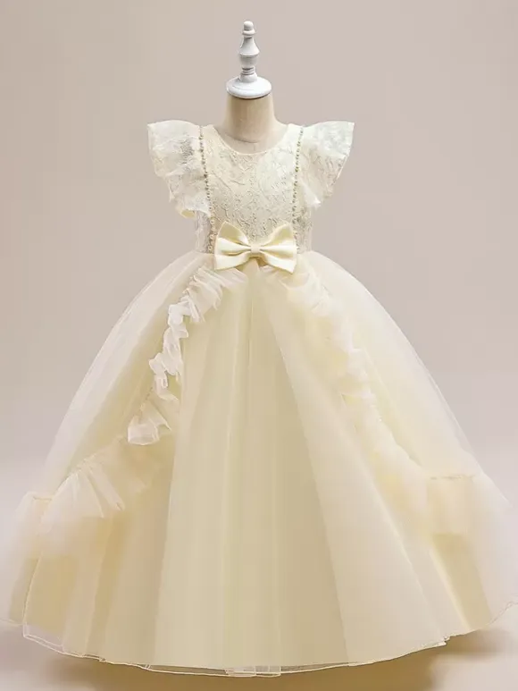 White Flower Girl Dresses Special Occasion Dresses Burgundy Tulle Short Sleeves Jewel Neck Flower Girl Dresses