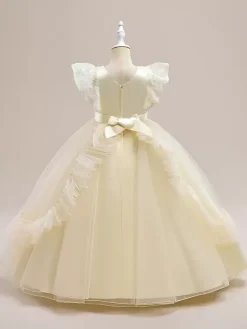 White Flower Girl Dresses Special Occasion Dresses Burgundy Tulle Short Sleeves Jewel Neck Flower Girl Dresses