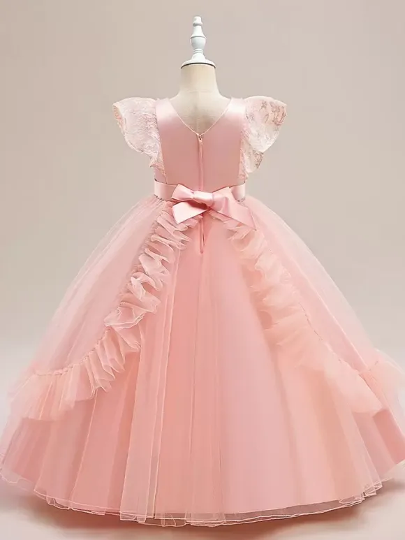 White Flower Girl Dresses Special Occasion Dresses Burgundy Tulle Short Sleeves Jewel Neck Flower Girl Dresses