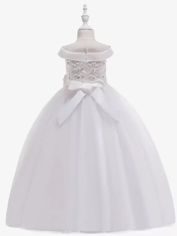 White Flower Girl Dresses Special Occasion Dresses White Tulle Sleeveless Bateau Neck Flower Girl Dresses