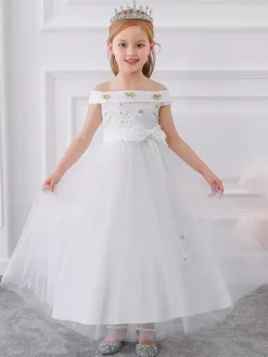 White Flower Girl Dresses Special Occasion Dresses White Tulle Sleeveless Bateau Neck Flower Girl Dresses