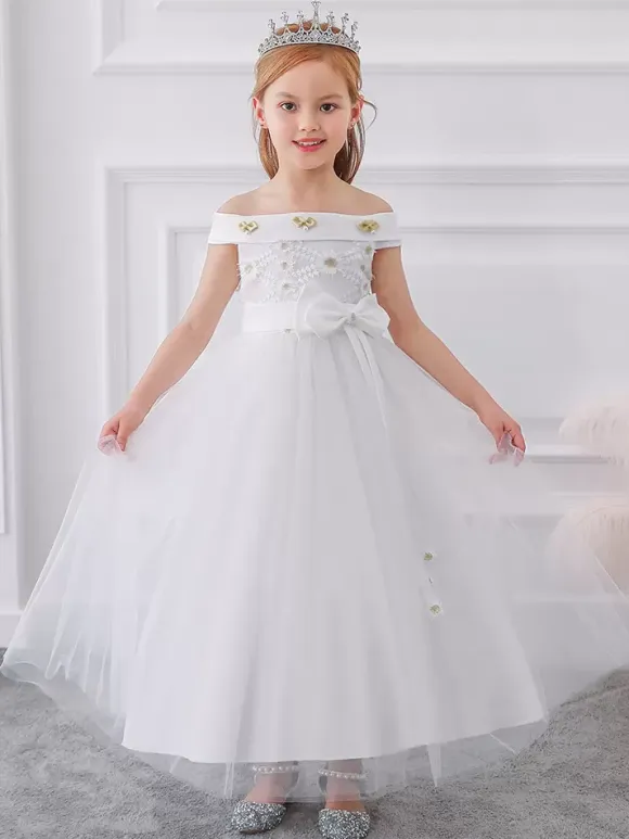 White Flower Girl Dresses Special Occasion Dresses White Tulle Sleeveless Bateau Neck Flower Girl Dresses