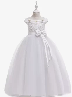 White Flower Girl Dresses Special Occasion Dresses White Tulle Sleeveless Bateau Neck Flower Girl Dresses