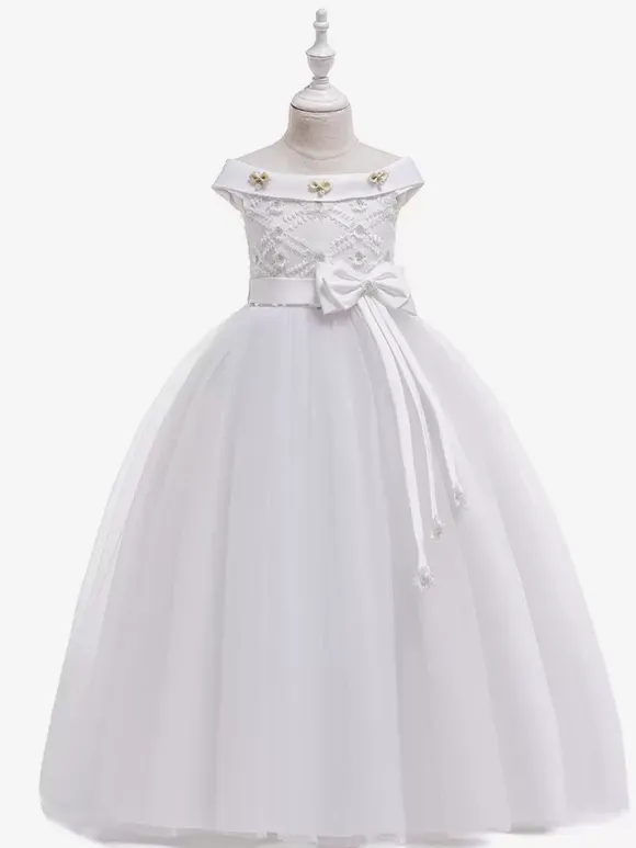 White Flower Girl Dresses Special Occasion Dresses White Tulle Sleeveless Bateau Neck Flower Girl Dresses