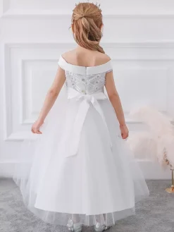 White Flower Girl Dresses Special Occasion Dresses White Tulle Sleeveless Bateau Neck Flower Girl Dresses