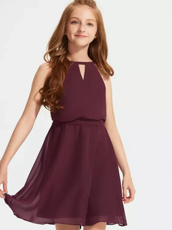 White Flower Girl Dresses Special Occasion Dresses Burgundy Chiffon Sleeveless Designed Neckline Flower Girl Dresses