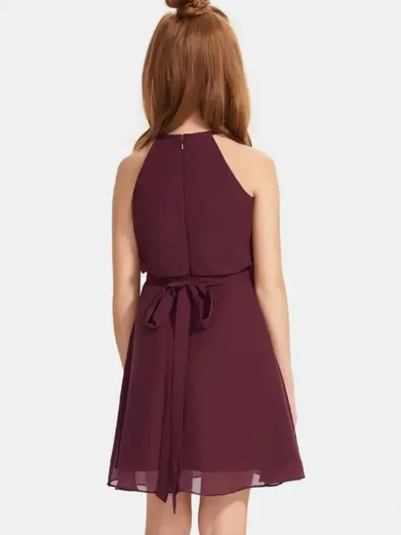 White Flower Girl Dresses Special Occasion Dresses Burgundy Chiffon Sleeveless Designed Neckline Flower Girl Dresses