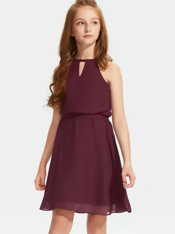 White Flower Girl Dresses Special Occasion Dresses Burgundy Chiffon Sleeveless Designed Neckline Flower Girl Dresses