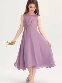 White Flower Girl Dresses Special Occasion Dresses Purple Chiffon Sleeveless Jewel Neck Flower Girl Dresses
