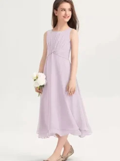 White Flower Girl Dresses Special Occasion Dresses Purple Chiffon Sleeveless Jewel Neck Flower Girl Dresses
