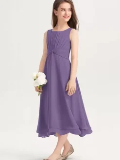White Flower Girl Dresses Special Occasion Dresses Purple Chiffon Sleeveless Jewel Neck Flower Girl Dresses