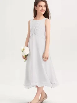 White Flower Girl Dresses Special Occasion Dresses Purple Chiffon Sleeveless Jewel Neck Flower Girl Dresses