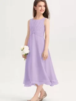 White Flower Girl Dresses Special Occasion Dresses Purple Chiffon Sleeveless Jewel Neck Flower Girl Dresses