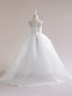 White Flower Girl Dresses Special Occasion Dresses White Tulle Sleeveless Jewel Neck Flower Girl Dresses