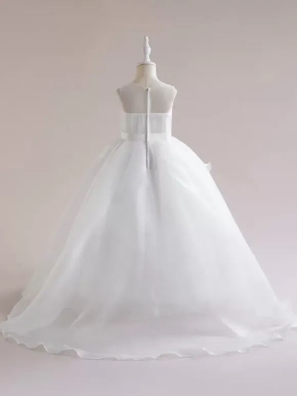 White Flower Girl Dresses Special Occasion Dresses White Tulle Sleeveless Jewel Neck Flower Girl Dresses
