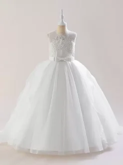White Flower Girl Dresses Special Occasion Dresses White Tulle Sleeveless Jewel Neck Flower Girl Dresses