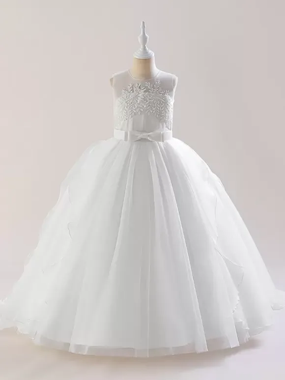 White Flower Girl Dresses Special Occasion Dresses White Tulle Sleeveless Jewel Neck Flower Girl Dresses
