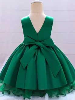 White Flower Girl Dresses Special Occasion Dresses Champagne Polyester Sleeveless Jewel Neck Flower Girl Dresses