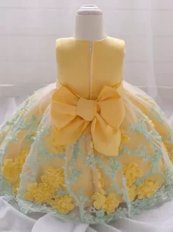 White Flower Girl Dresses Special Occasion Dresses Yellow Lace Sleeveless Jewel Neck Flower Girl Dresses