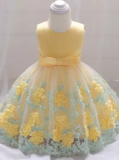 White Flower Girl Dresses Special Occasion Dresses Yellow Lace Sleeveless Jewel Neck Flower Girl Dresses