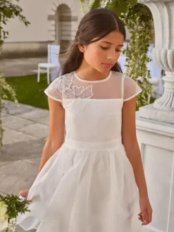 White Flower Girl Dresses White Polyester Short Sleeves Jewel Neck Flower Girl Dresses