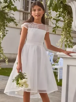 White Flower Girl Dresses White Polyester Short Sleeves Jewel Neck Flower Girl Dresses