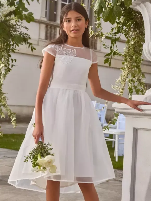 White Flower Girl Dresses White Polyester Short Sleeves Jewel Neck Flower Girl Dresses