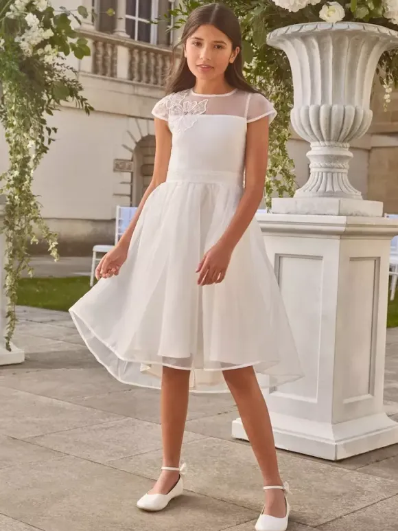 White Flower Girl Dresses White Polyester Short Sleeves Jewel Neck Flower Girl Dresses