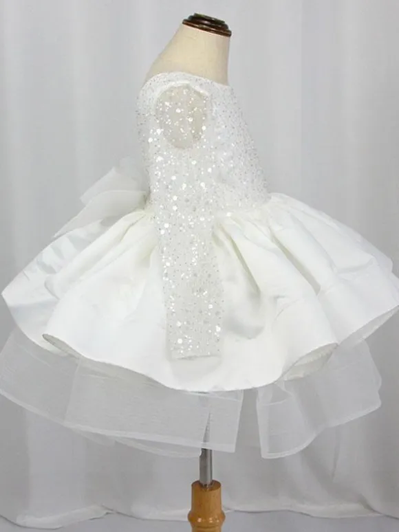 White Flower Girl Dress Lace Jewel Neck Long Sleeves Girls Party Dresses