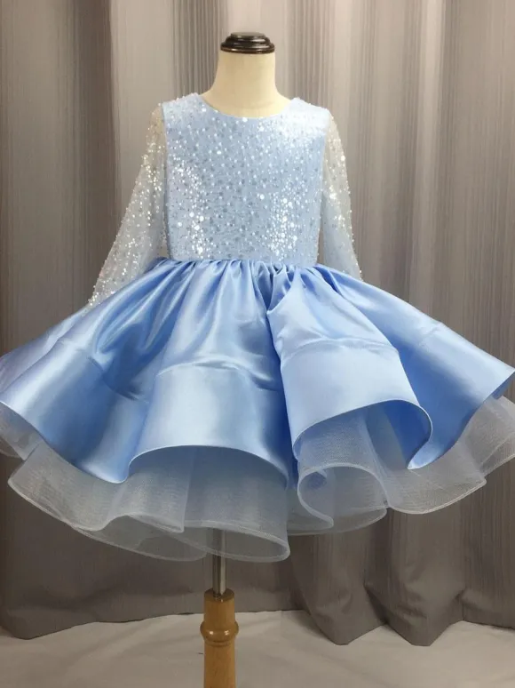 White Flower Girl Dress Lace Jewel Neck Long Sleeves Girls Party Dresses