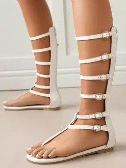 White Galdiator Sandals Women's Flip Flop Strappy Flat Sandal Shoes