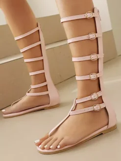 White Galdiator Sandals Women's Flip Flop Strappy Flat Sandal Shoes