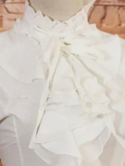 White High Collar Lolita Blouse Long Sleeves with Ruffles