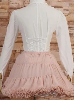 White High Collar Lolita Blouse Long Sleeves with Ruffles