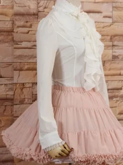 White High Collar Lolita Blouse Long Sleeves with Ruffles