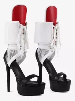 White High Heel Sandals Women's Platform Open Toe Cut Out Lace Up Sandal Shoes
