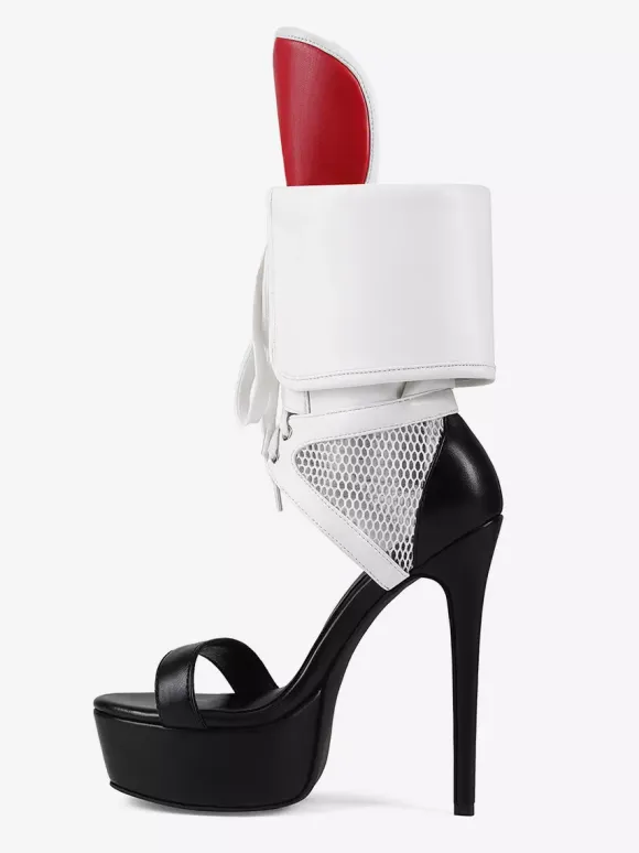 White High Heel Sandals Women's Platform Open Toe Cut Out Lace Up Sandal Shoes