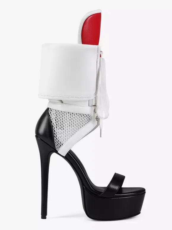 White High Heel Sandals Women's Platform Open Toe Cut Out Lace Up Sandal Shoes