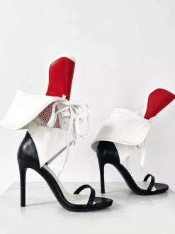 White High Heel Sandals Women's Open Toe Lace Up Galdiator Sandals