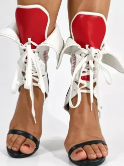 White High Heel Sandals Women's Open Toe Lace Up Galdiator Sandals