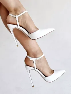 White High Heels Pointed Toe Slingback Formal Dress Shoes