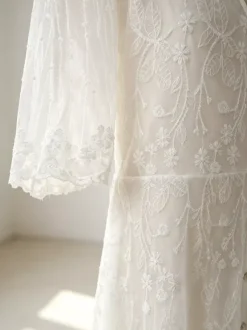 White Lace Maxi Boho Dress for Women - Embroidery Button Front Short Sleeves High Low Dress - Summer Beach Bridal Party Wear 2026