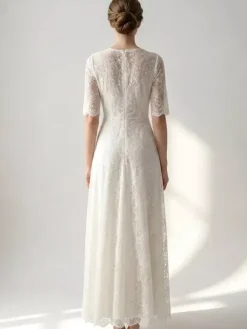 White Lace Maxi Boho Dress for Women - Embroidery Button Front Short Sleeves High Low Dress - Summer Beach Bridal Party Wear 2026